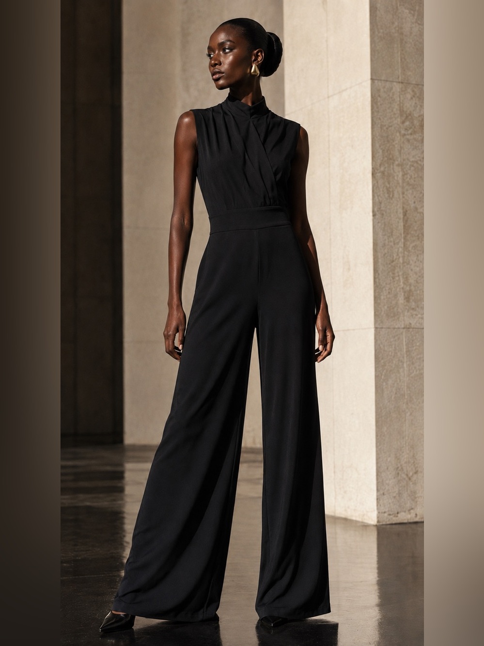 NWT IMAN Global Chic Black Wide-Leg Jumpsuit Sleeveless L